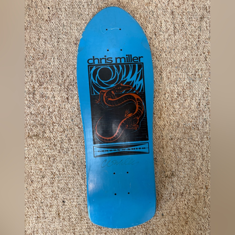 Chris Miller Retro Mini Deck G&S Blue Skateboard Deck Art Signed by Chris Miller